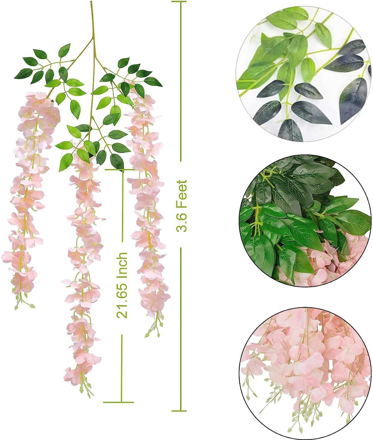 Wisteria Hanging Flowers 24 Pack Artificial Flowers Fake Wisteria Vine Rattan Hanging Garland Silk Flowers String for Party Home Wall Greenery Wedding Decor (Light Pink)