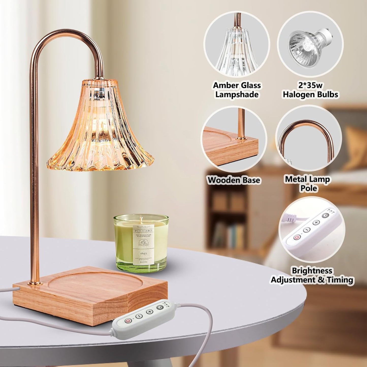 Fragrance Candle Warmer Lamp，Electric Candle Warmer with Timer & Dimmer，Mom Christmas Birthday Gifts for Women, House Warming Gifts New Home Bedroom Decor