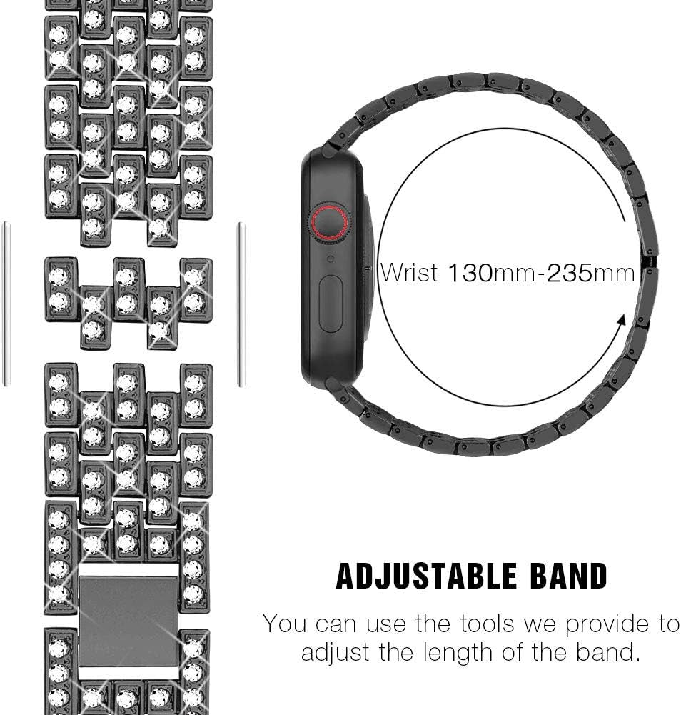 Compatible with Apple Watch Band 38Mm 40Mm 41Mm 42Mm 44Mm 45Mm 49Mm+ Case, Women Jewelry Bling Diamond Rhinestone Replacement Metal Strap& 2 Pack PC Protector Case for Iwatch Ultra 2/ Ultra Series 9/8/7/6/5/4/3/2/1/SE