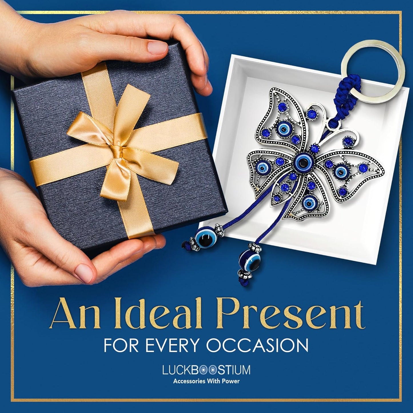 Evil Eye Keychain for Women - Blue Butterfly Keychain with Rhinestones, Purse Charms, Bag Decorations, Evil Eye Car Accessories, Rear View Mirror & Home Ornament, Evil Eye Gifts