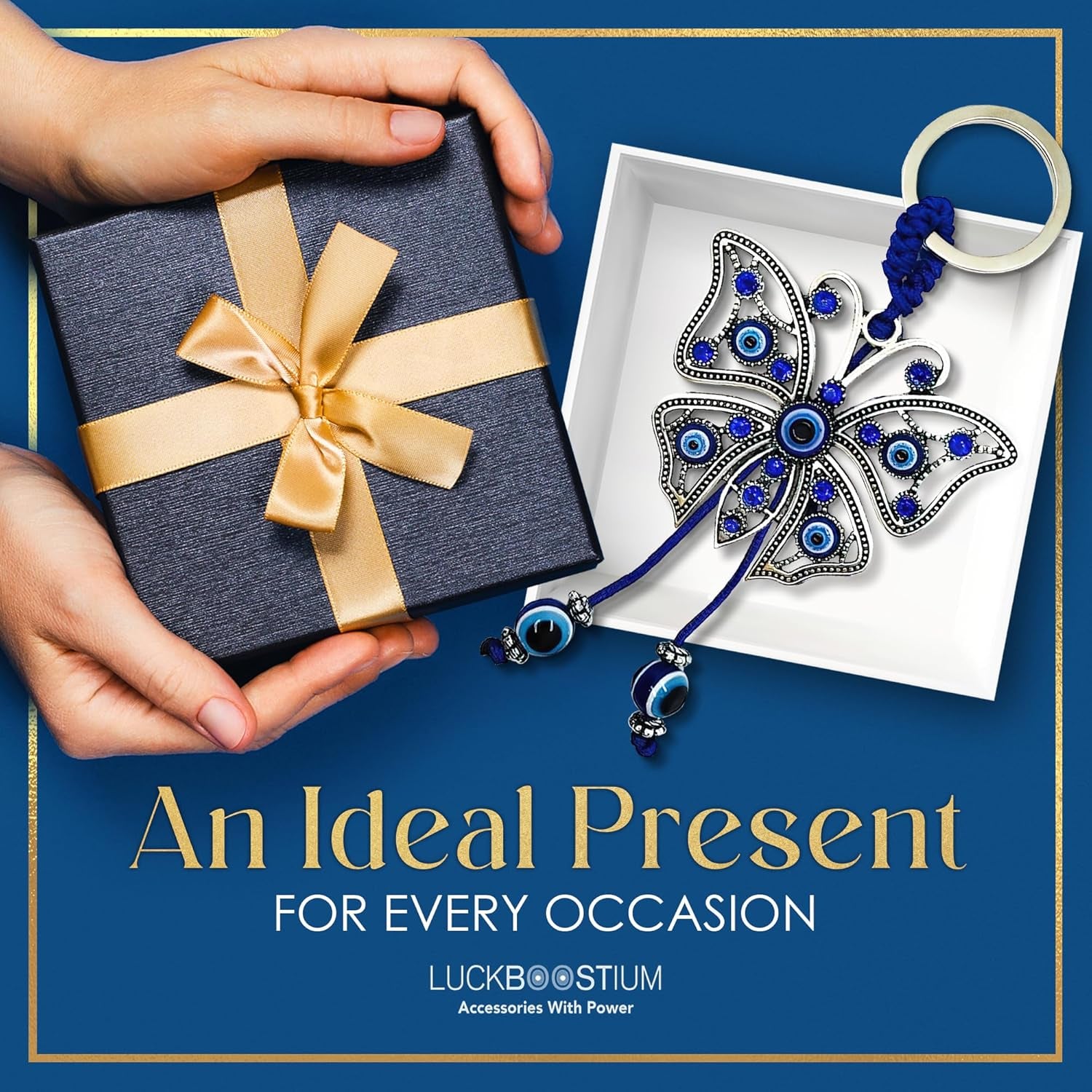 Evil Eye Keychain for Women - Blue Butterfly Keychain with Rhinestones, Purse Charms, Bag Decorations, Evil Eye Car Accessories, Rear View Mirror & Home Ornament, Evil Eye Gifts