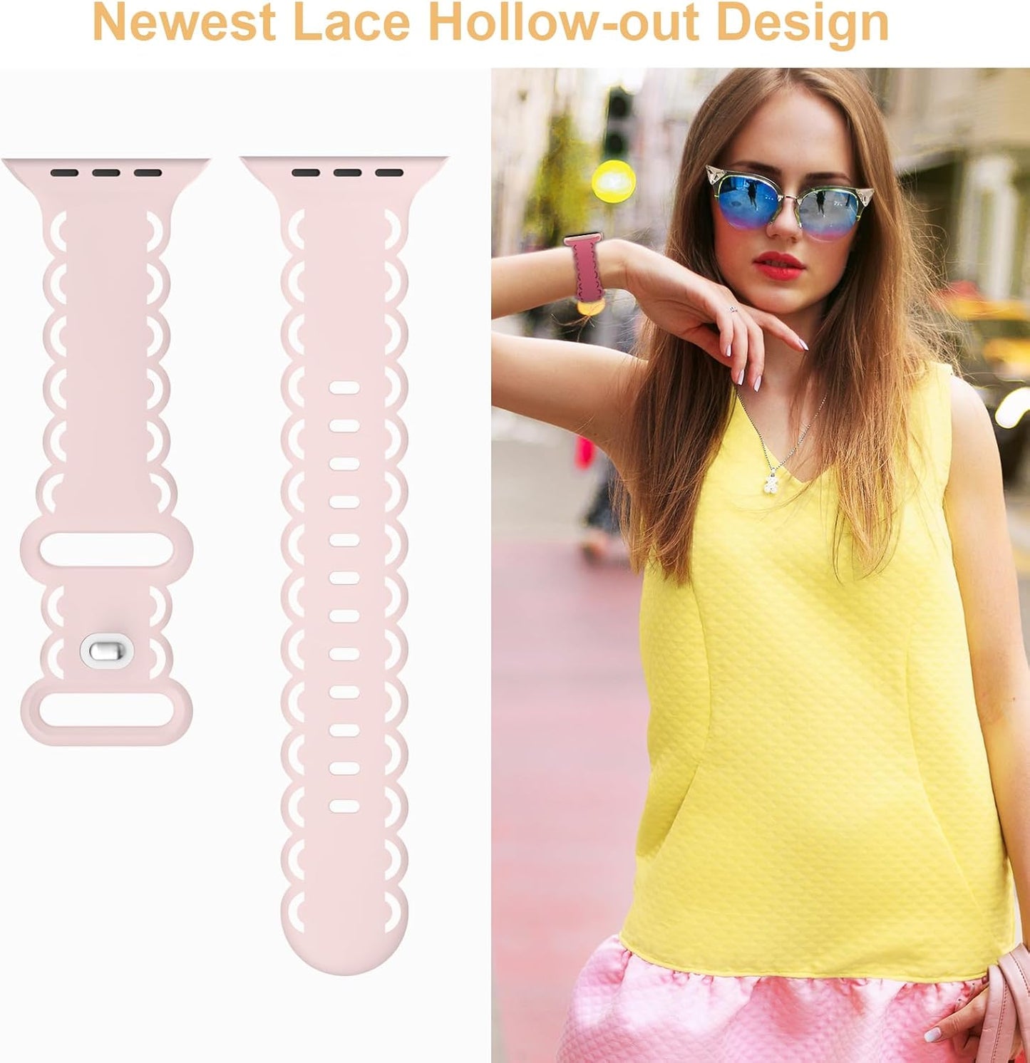 Lace Silicone Bands Compatible with Apple Watch Band 38Mm 40Mm 41Mm 42Mm 44Mm 45Mm 49Mm, Soft Hollow-Out Breathable Sport Strap Wristband for Iwatch Series 9 8 7 SE 6 5 4 3 2 1 Ultra Women Men