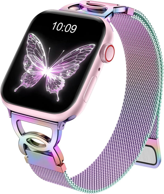 Slim Milanese Loop Compatible with Apple Watch Band 40Mm 41Mm 38Mm 42Mm 44Mm 45Mm 46Mm 49Mm Women, Thin Stainless Steel Mesh Loop Magnetic Wristbands for Iwatch SE Series 10 9 8 7 6 5 4 3 2 1