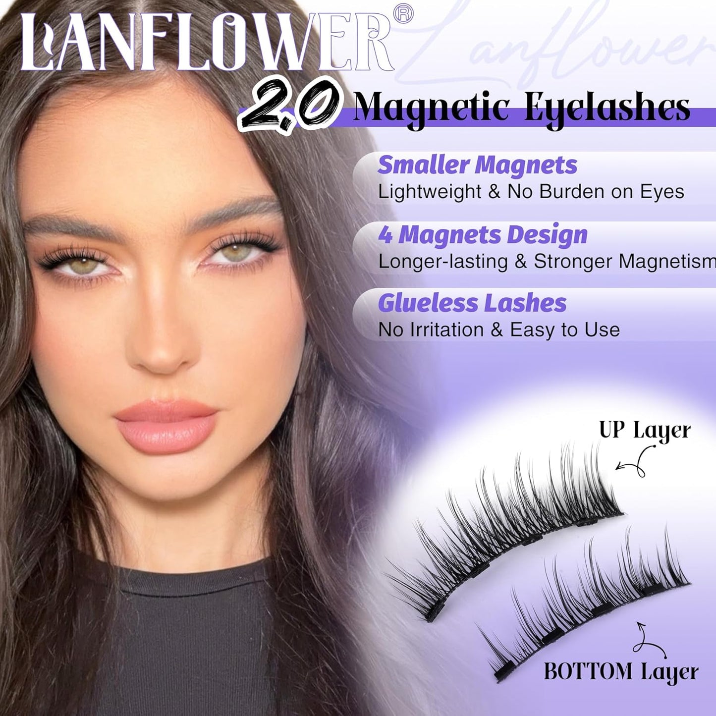 Magnetic Eyelashes without Eyeliner Reusable Magnetic Eyeashes with Applicator No Glue Needed Magnetic Lashes Kit Cat Eye Magnetic Eyelashes Natural Look by