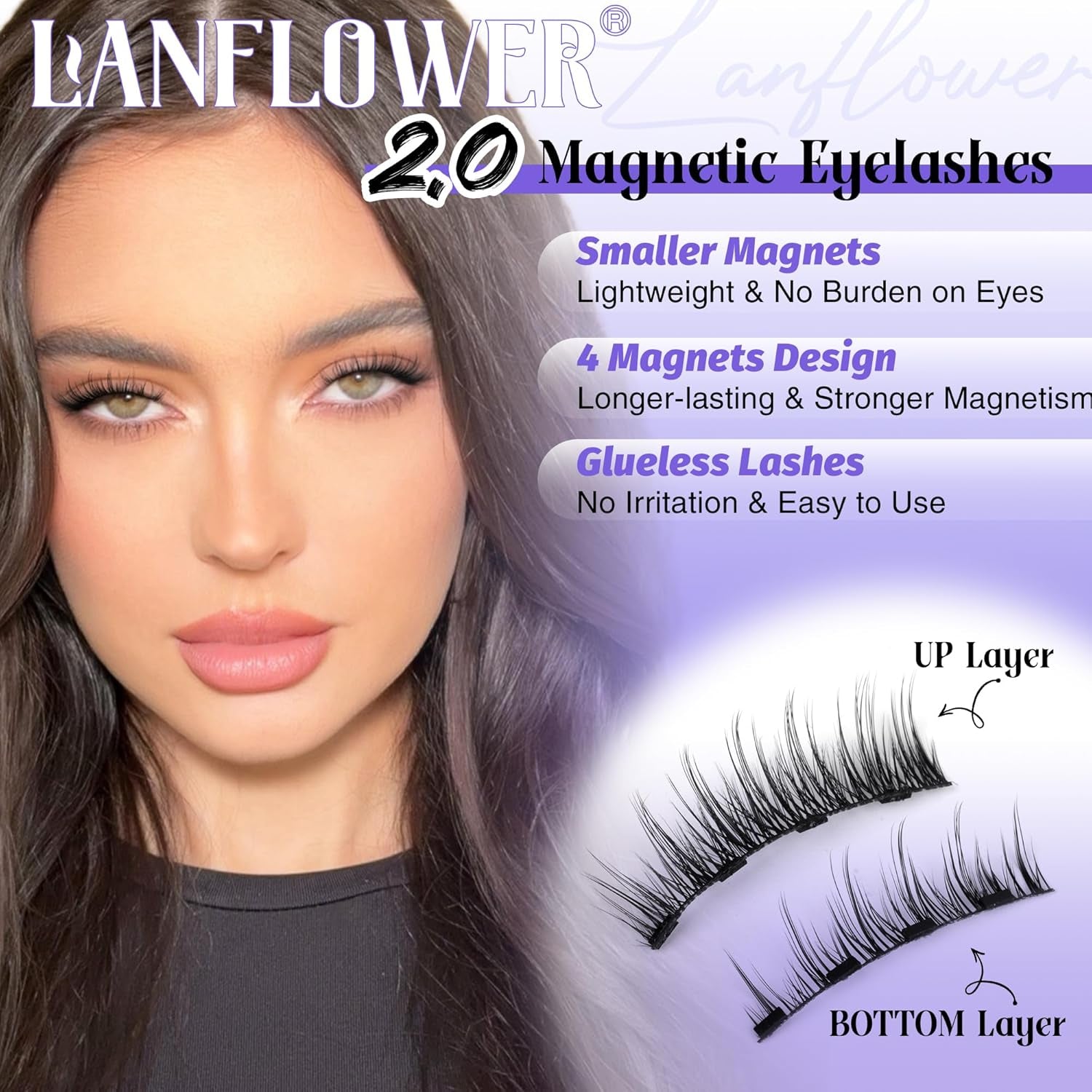 Magnetic Eyelashes without Eyeliner Reusable Magnetic Eyeashes with Applicator No Glue Needed Magnetic Lashes Kit Cat Eye Magnetic Eyelashes Natural Look by