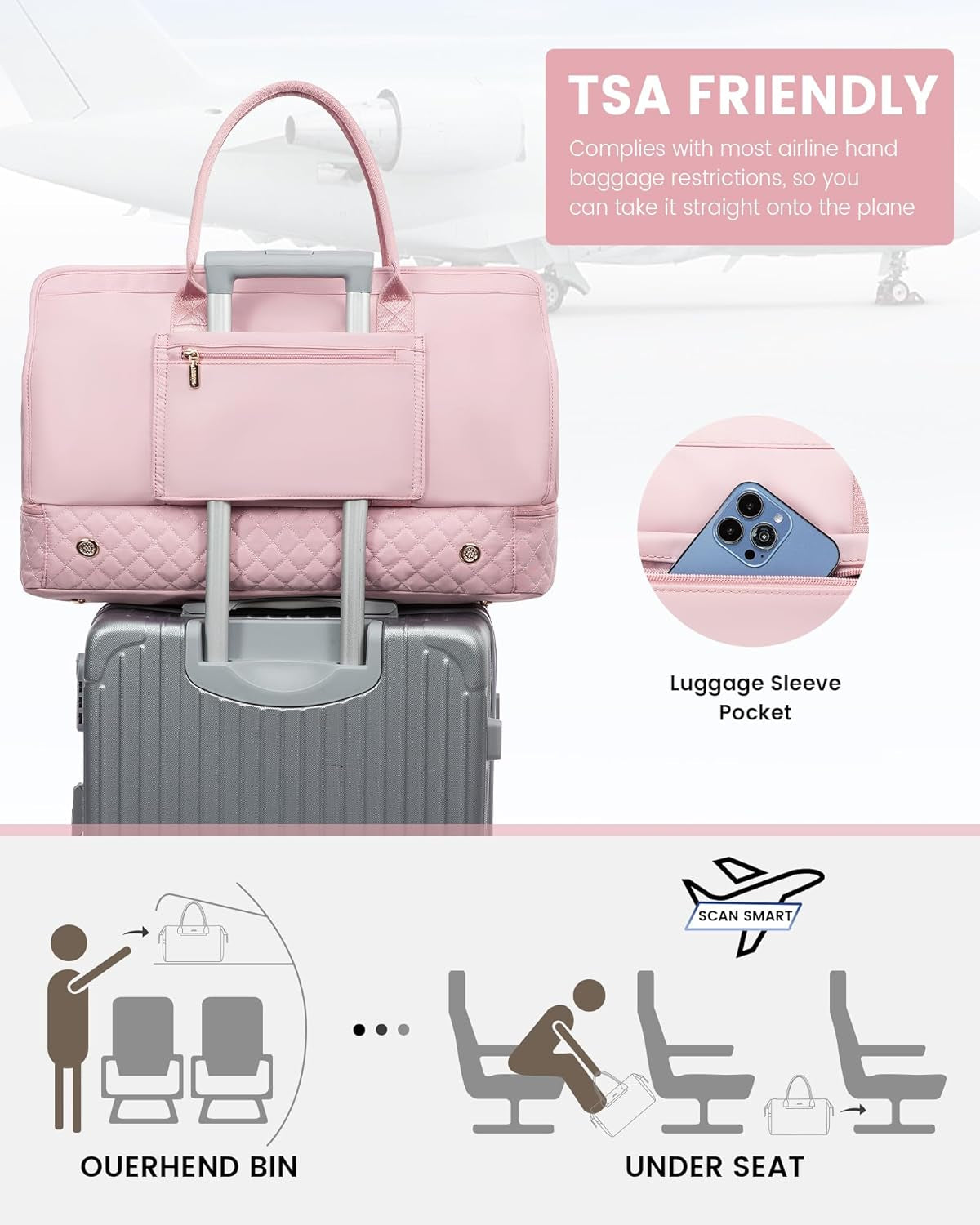 Weekender Bags for Women Travel Duffle Bag with Shoe Compartment, Carry on Overnight Bag Set