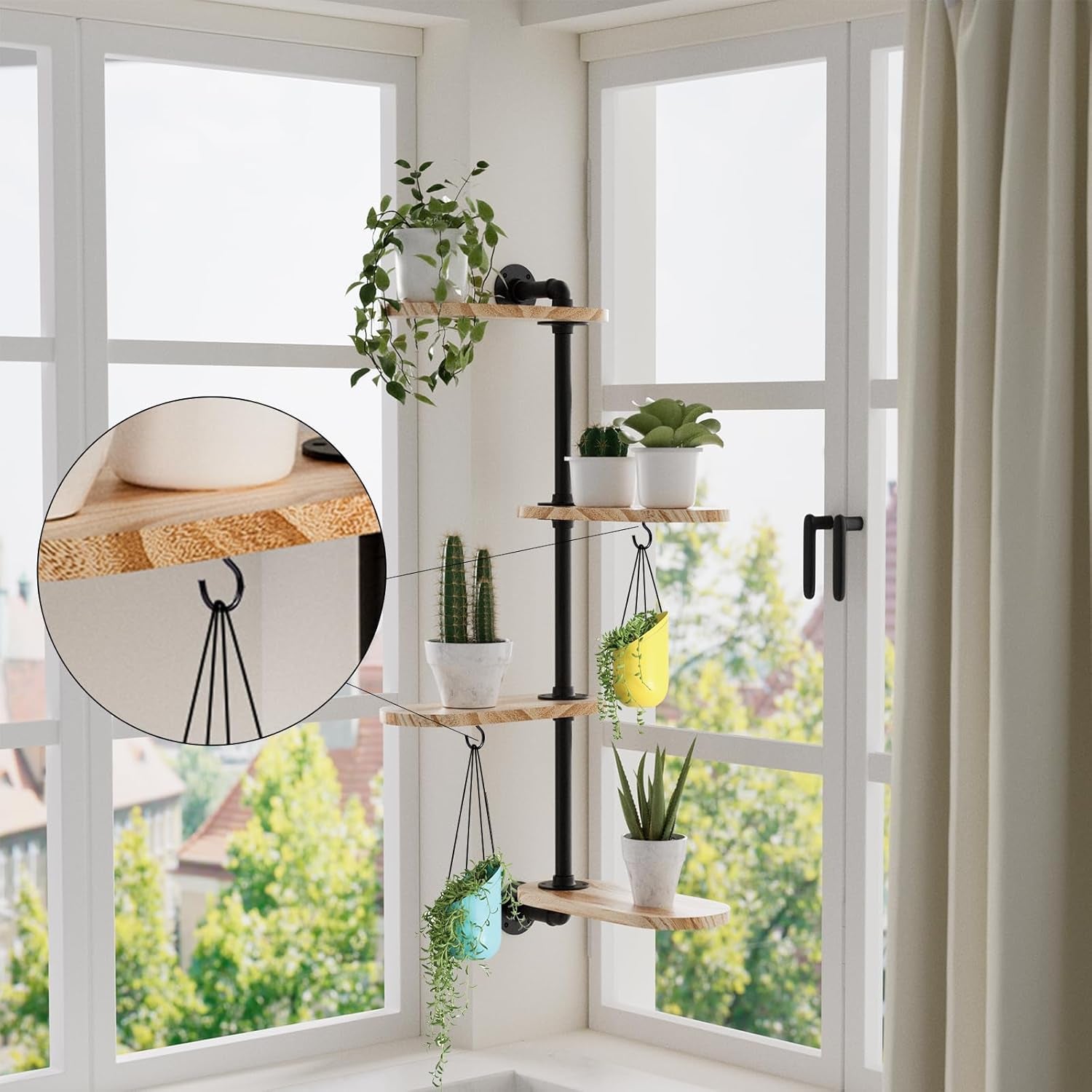 Rotating Window Plant Shelves 4 Tier Plant Display Holder Wall Mounted Plant Holder Window Sill Shelf for Plants Indoor Simple and Functional Swivel Plant Shelf to Decorate Your Space