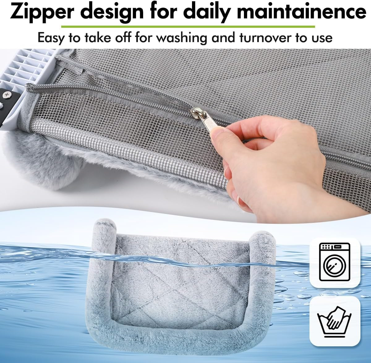 Cat Window Sill Perch with Large Bolster, Easy to Adjust & Assemble Cat Window Seat for Windowsill & Bedside, Cat Hammock Bed for Large Cats and Kittens (Grey, M)