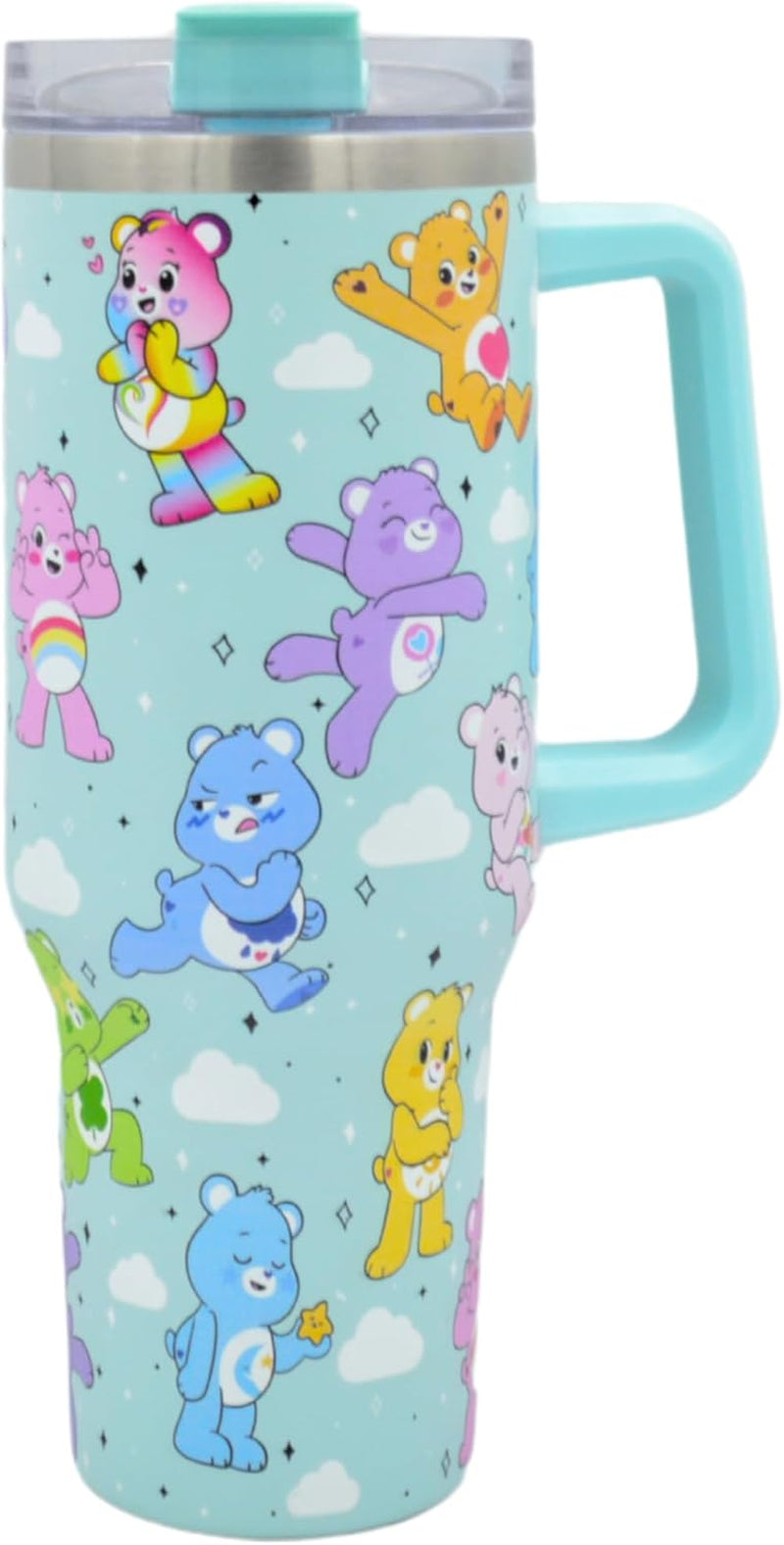 Care Bears 40Oz / 1200 ML Tumbler with Straw & Lid | Leak & Spill Proof Travel Mug | Stainless Steel Double Wall Vacuum Insulated Water Bottle with Handle Keeps Cold for 17Hrs or Hot for 5Hrs UK