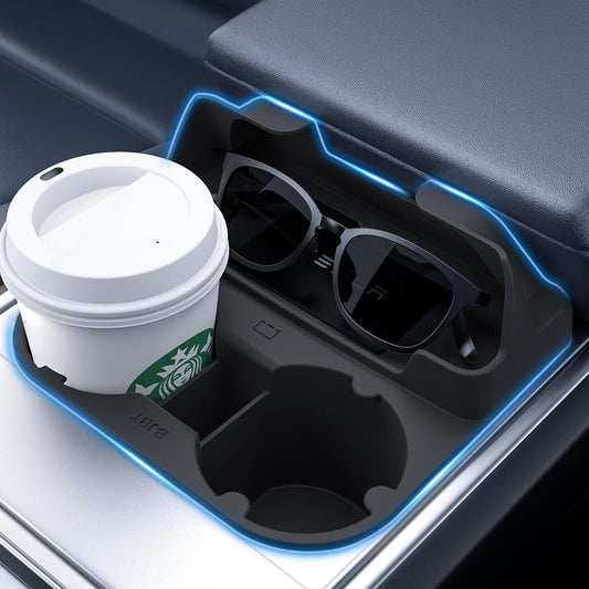 For Tesla Model Y Model 3 Cup Holder Insert,2 in 1 Cup Holder for Model 3 Model Y 2021-2023,Model Y Model 3 Cup Holder with Storage Compartment_Black