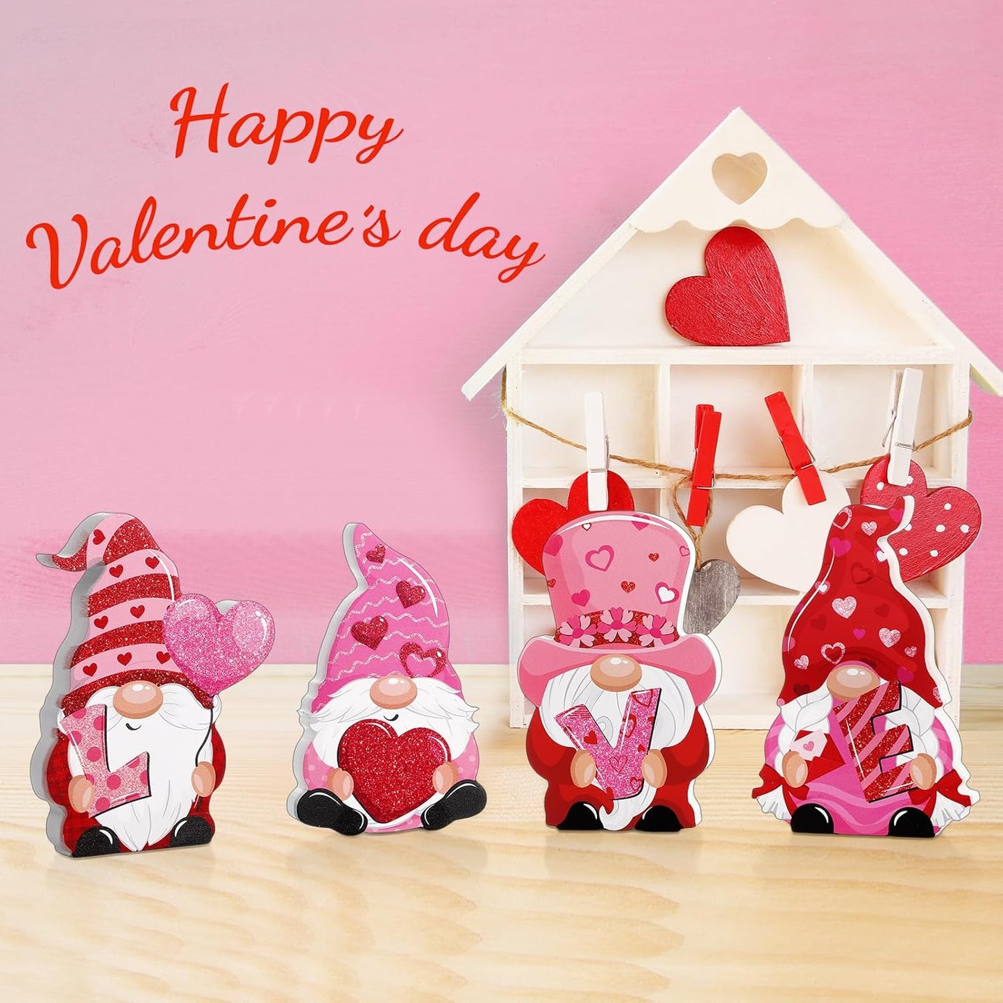 4 Pcs Valentine Wooden Table Sign Reversible St. Patrick'S Day Tabletop Decor Valentine Gnome Table Decoration Love and Luck Table Centerpiece for Home Kitchen Table Tiered Tray Party Decor