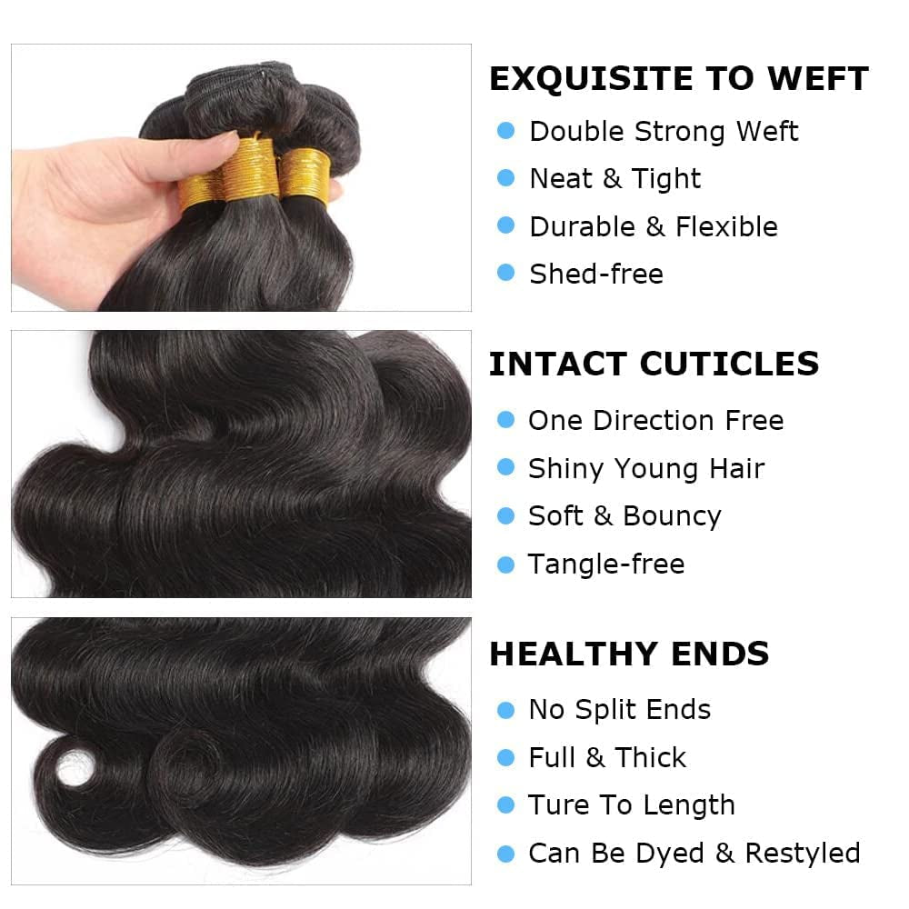 Body Wave Bundles Human Hair 16 18 20 Inch 10A Grade Human Hair Bundles Body Wave 3 Bundles 100% Unprocessed Brazilian Virgin Hair Extensions