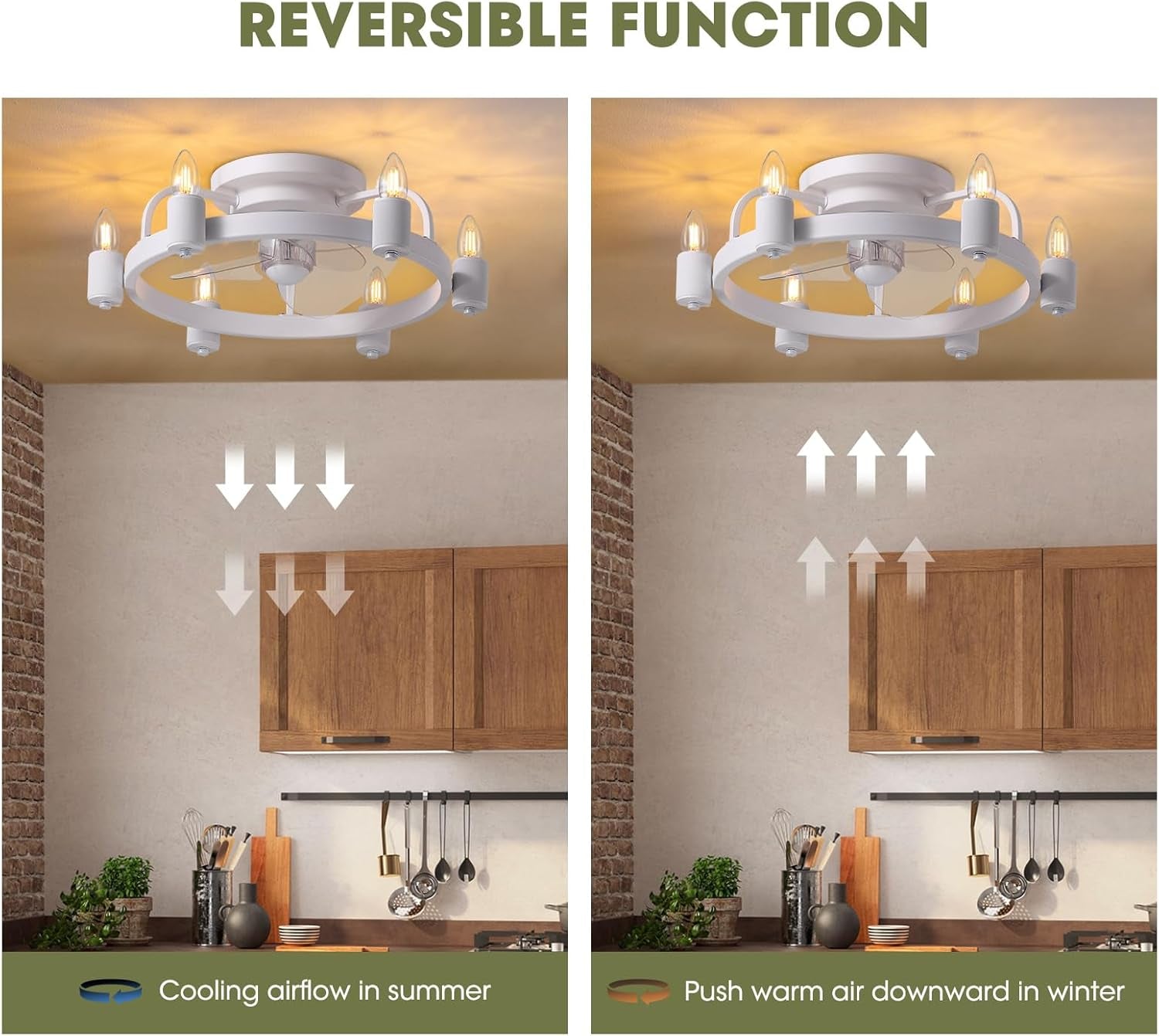 Ceiling Fans with Lights, Low Profile Ceiling Fan with Light, 20 in Flush Mount Ceiling Fan with Remote, 6 Speed, 1/2/4H Timer, Farmhouse Rustic Vintage Ceiling Fan for Kitchen, Bedroom