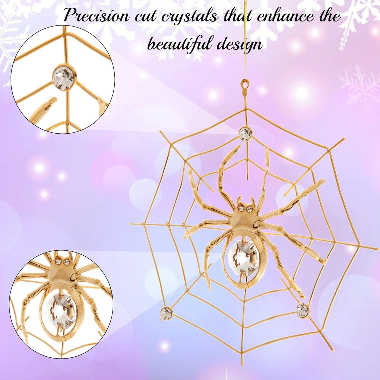 24K Gold Plated Crystal Studded Hanging Ornaments for Christmas Tree, Christmas Spider Miracle, Decor - the Tradition of Tinsel Legend Spider on Web Ornament