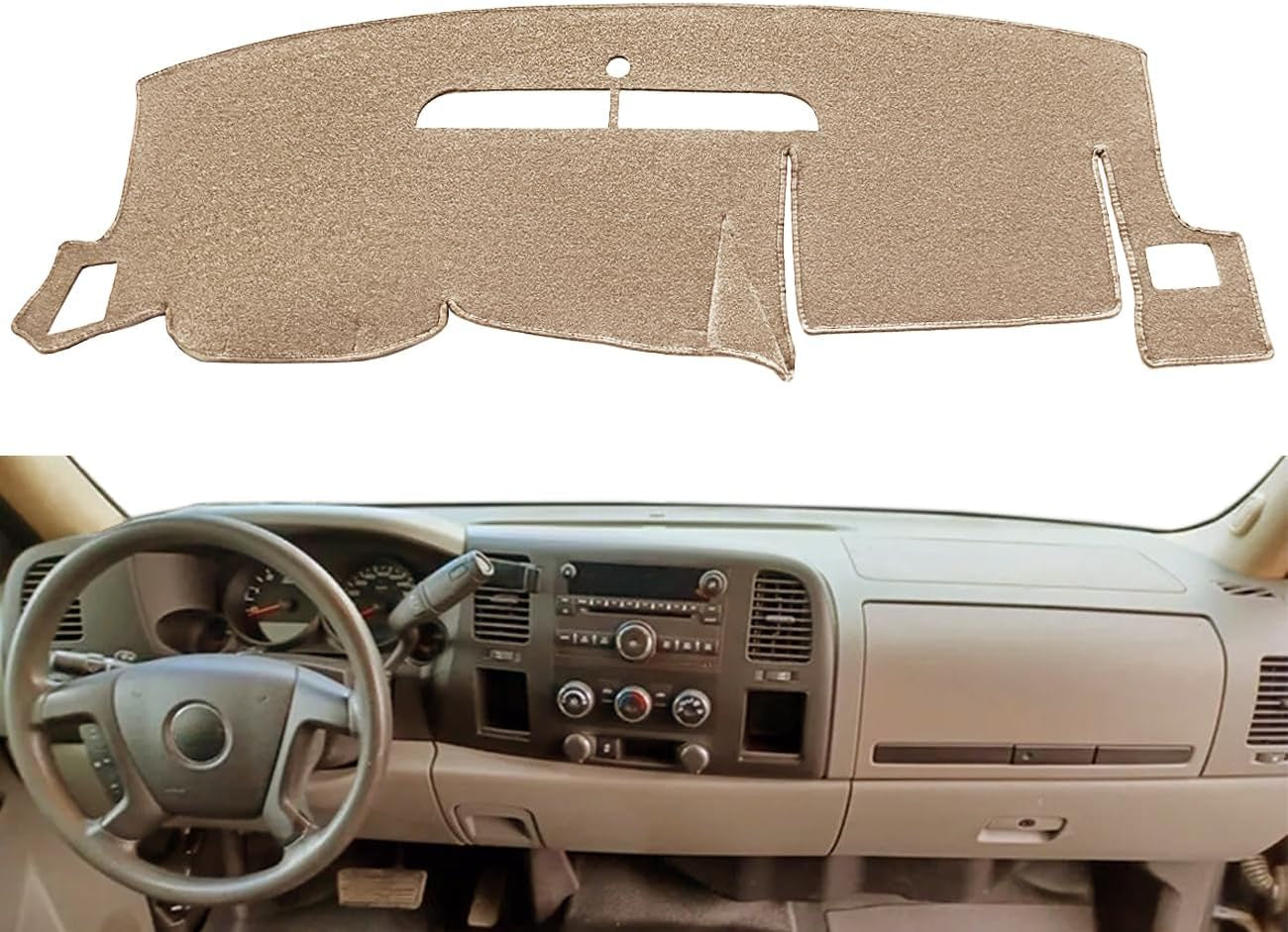 Dash Cover Mat Custom Fit for 2019-2023 Chevy Chevrolet Silverado 1500 2500HD 3500HD/2019-2023 GMC Sierra 1500 2500HD 3500HD W/O Cutout for Heads up Display,Dashboard Pad Carpet(Black) J130