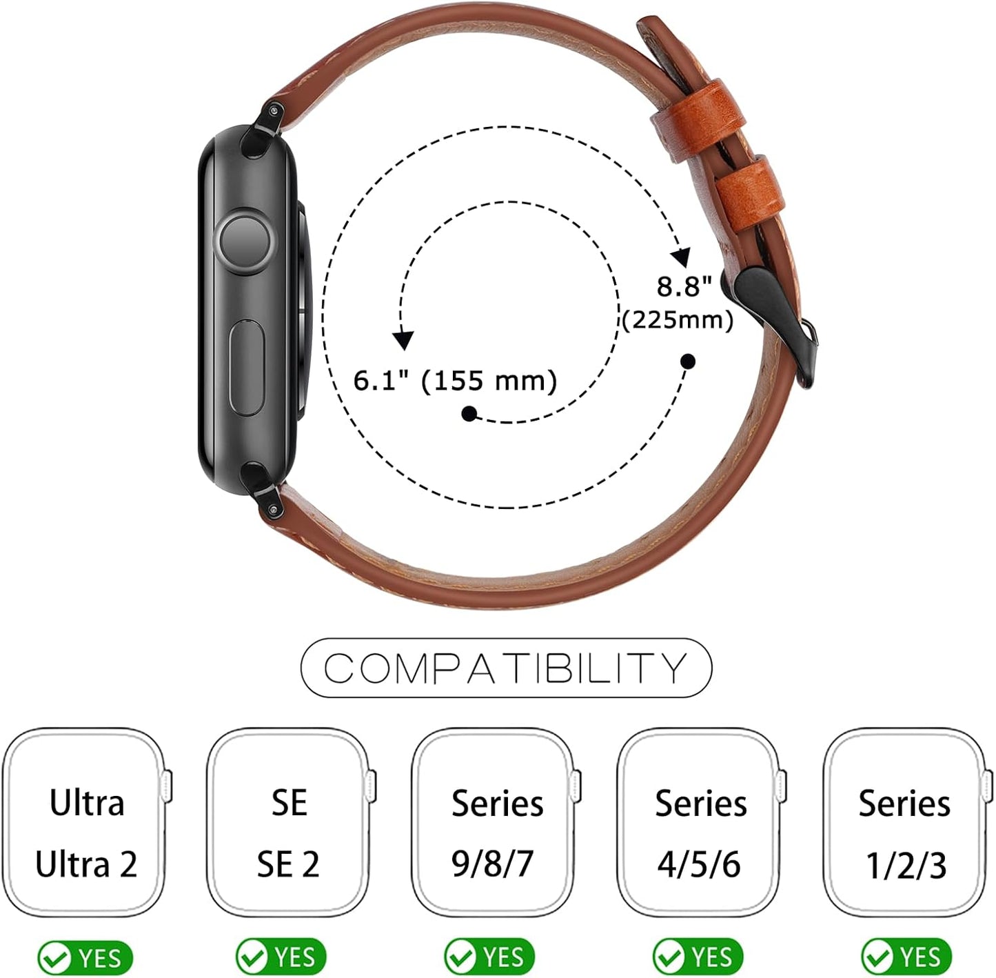 Bands Compatible with Apple Watch Band 49Mm 45Mm 44Mm 42Mm Men Genuine Leather Replacement Bands Compatible with Apple Watch Ultra 2 Ultra SE 2 SE Series 9 8 7 6 5 4 3 2 1, Classic Brown