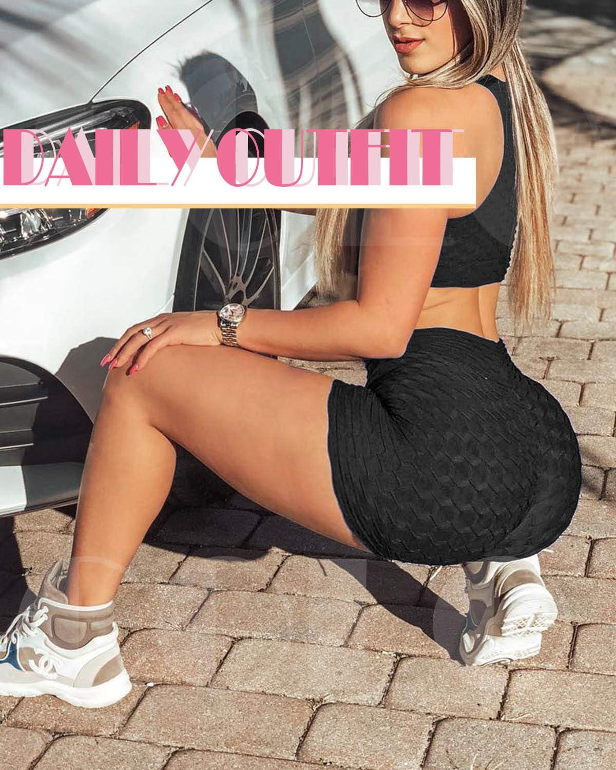 Booty Shorts Naughty Scrunch Butt Lifting Leggings Workout High Waisted Textured Bottom