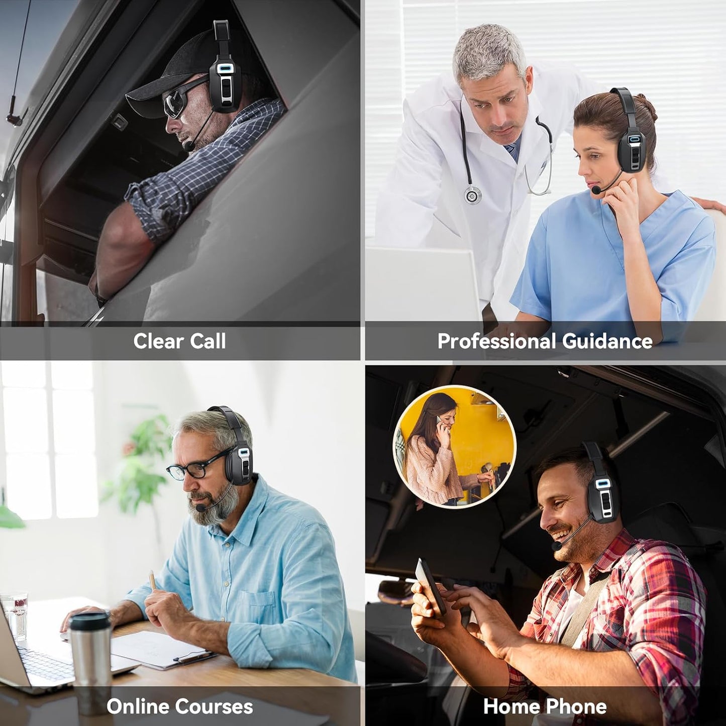 Bluetooth V5.2 Headset, Trucker Bluetooth Headset with AI Noise Cancelling Mic, 65-Hour Battery, Connect 2 Devices, Trucker Headset for Remote Work, Online Meeting and Business Travel TRUCK DRIVER