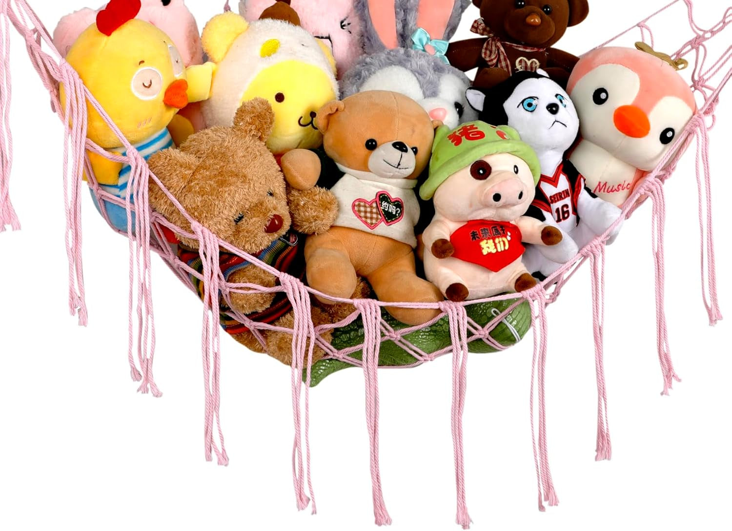 Boho Stuffed Animals Net or Hammock Large,55 Inch Toy Hammock Macrame Stuff Animal Storage Corner Hanging Net Holder,Mesh Hammock Plush Toy Organizer with Hooks for Bedroom,Nursery (Light Pink)