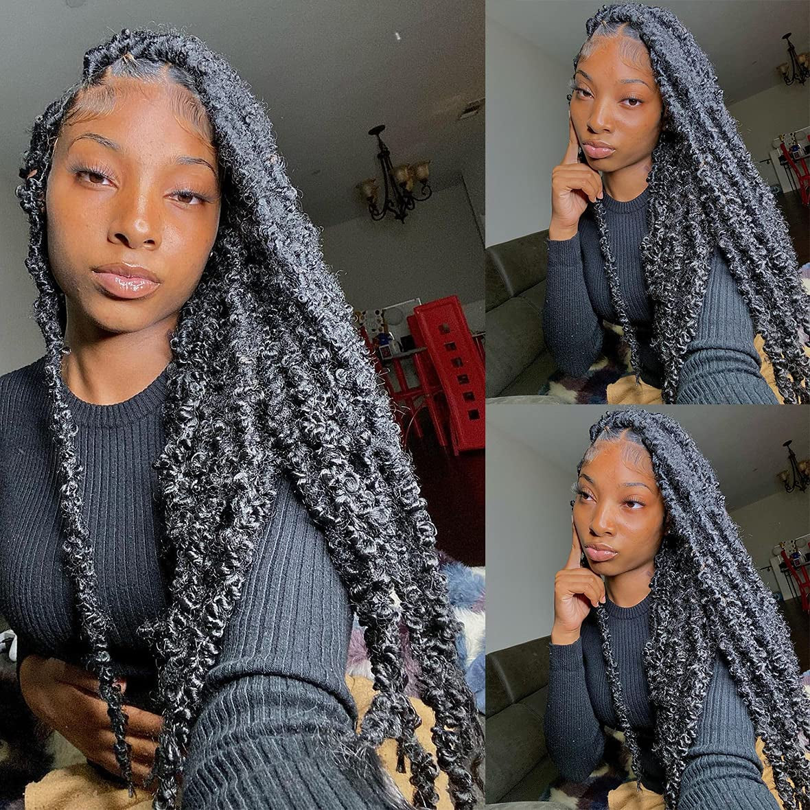 Butterfly Locs Crochet Hair 18 Inch 6 Packs Pre Looped Distressed Crochet Braids Most Natural Hair Extension for Black Women (18 Inch,1B)