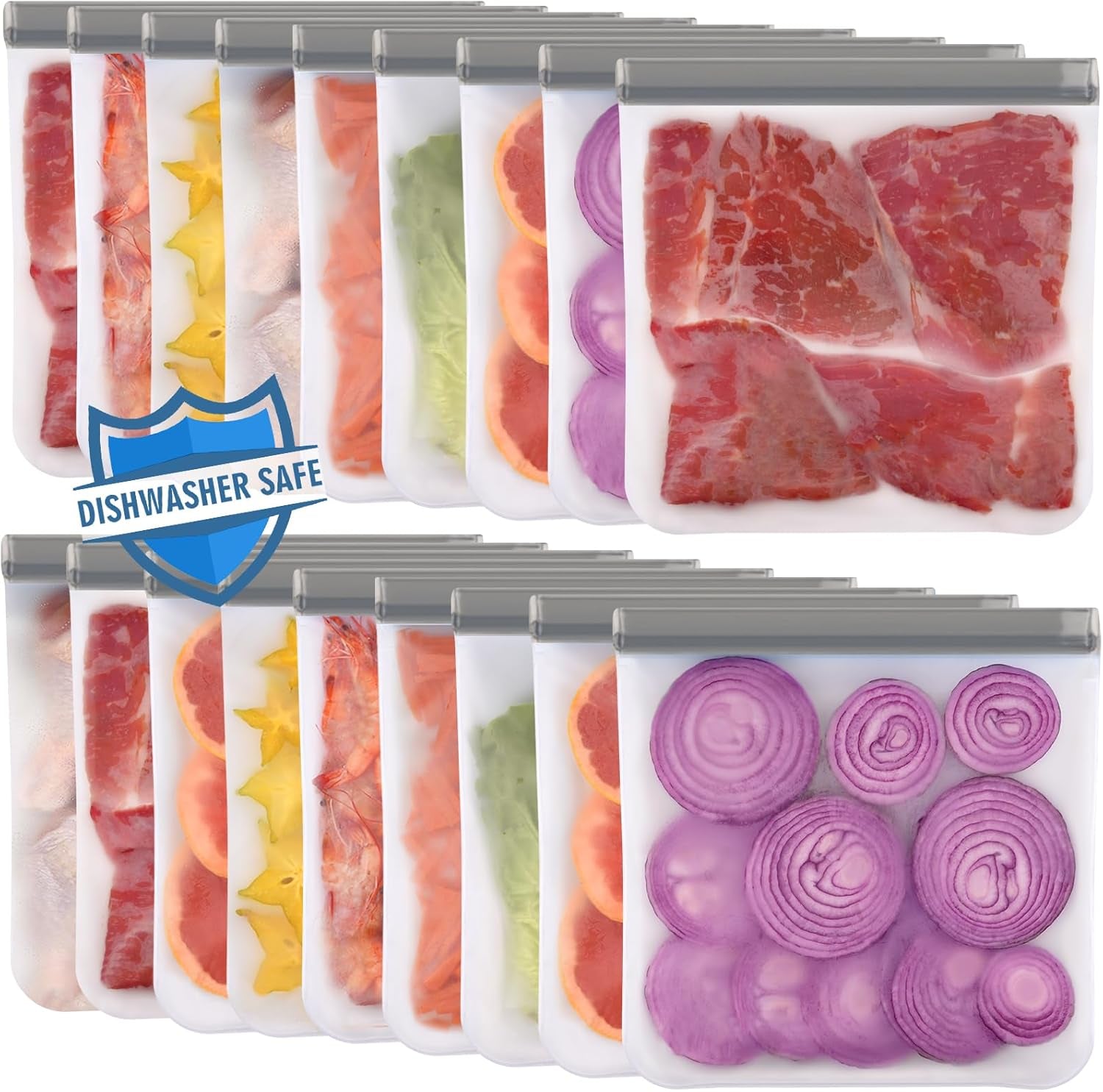 6 Pack Reusable Gallon Freezer Bags Dishwasher Safe, BPA Free Reusable 1 Gallon Bags Silicone, Leakproof Reusable Storage Bags for Marinate Meats, Cereal, Vegetables, Home Organization(Grey)