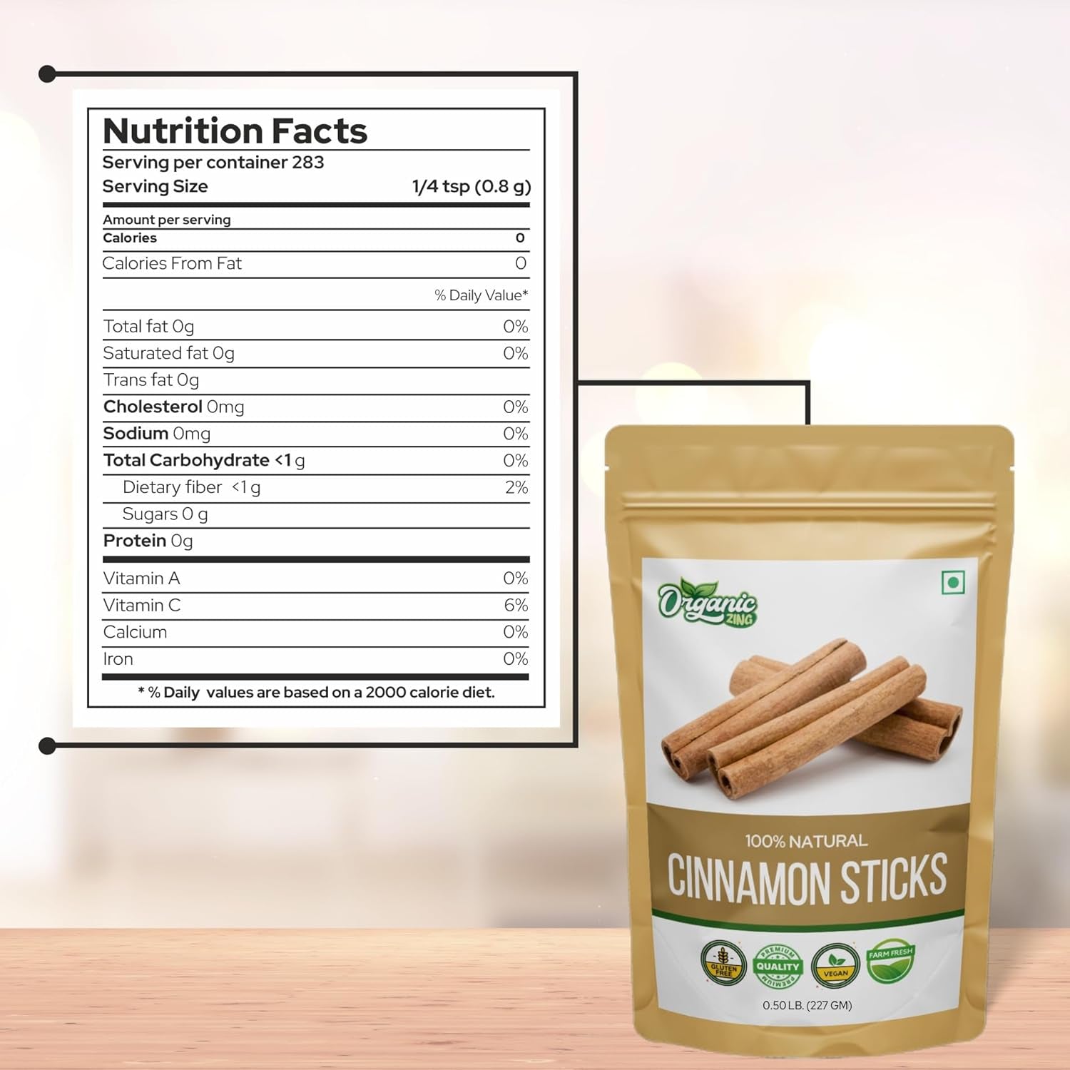 Organic Cinnamon Bark - Ceylon Cinnamon Sticks (Cinnamomum Verum) for Baking & Cooking | Vegan | Preservative Free | Product of India - 227 Gm (8 Oz) Pack of 1 TLBH