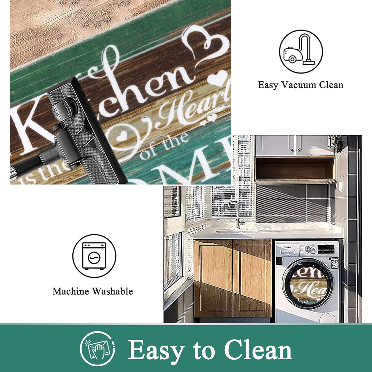 Boho Kitchen Rug Sets 3 Pieces, Washable Kitchen Mats for Floor, Non Slip Soft Kitchen Area Rug Floor Mat for Kitchen, Laundry Room and Hallway (Teal, 20''X32''+20''X47''+20''X59'')