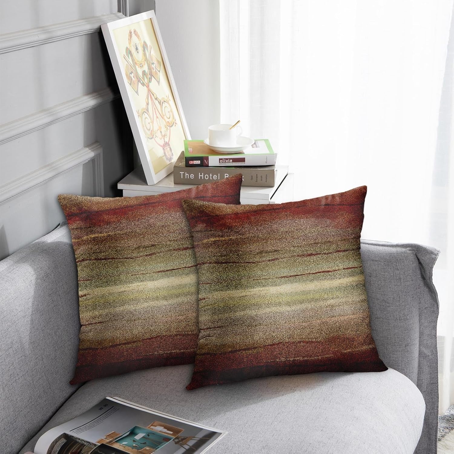 Set of 2 Throw Pillow Cover Western Tribal Geometric Brown Southwest Decorative Pillow Case Home Decor Square 18 X 18 Inch Pillowcase