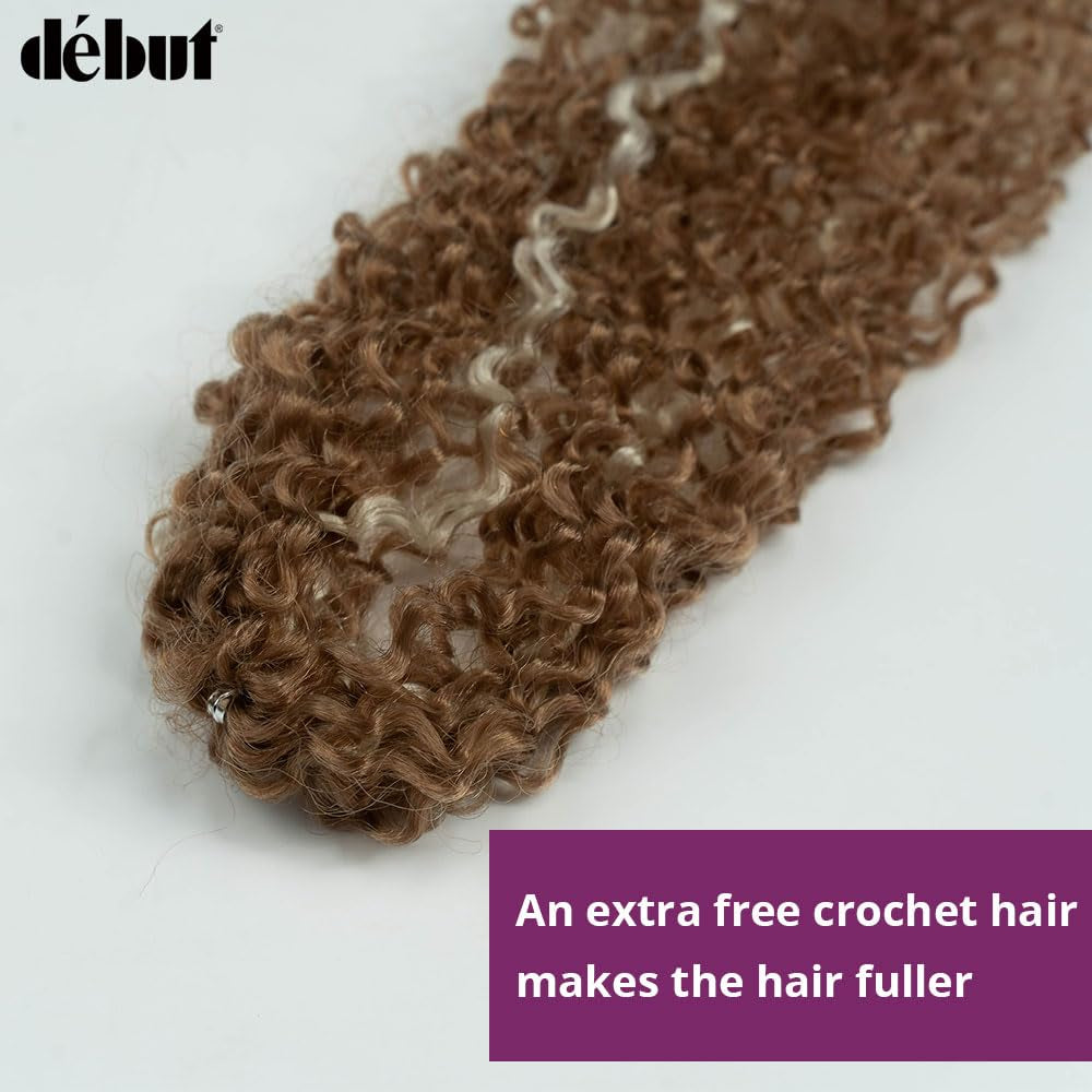 Synthetic Hair 7Pcs Kinky Curly 22 24 26 Inches 6 Bundles Tight Curly Hair with 1Pc Crochet Hair for Black Women Highlight Blonde Color