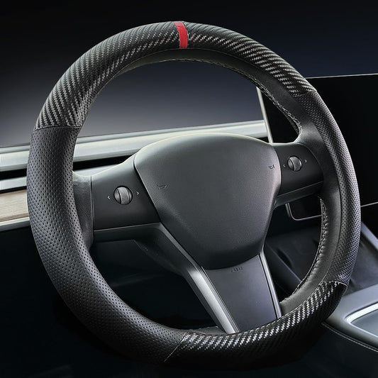 Carbon Fiber Leather Car Steering Wheel Cover ，For Tesla Model 3 / Model Y Steering Wheel Cover
