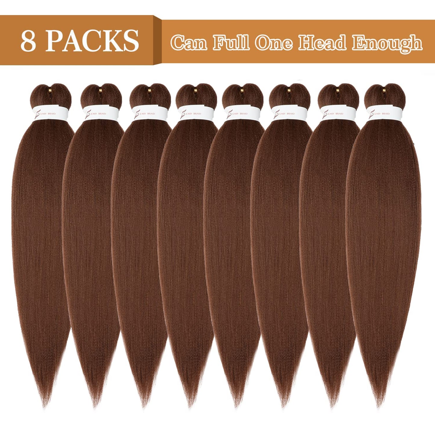 Pre Stretched Braiding Hair, 24-Inch Kanekalon Braiding Hair, 8 Packs Soft Yaki Texture, No Itch, Hot Water Setting Synthetic Hair Extensions for Braids Auburn Brown(24In,30#)