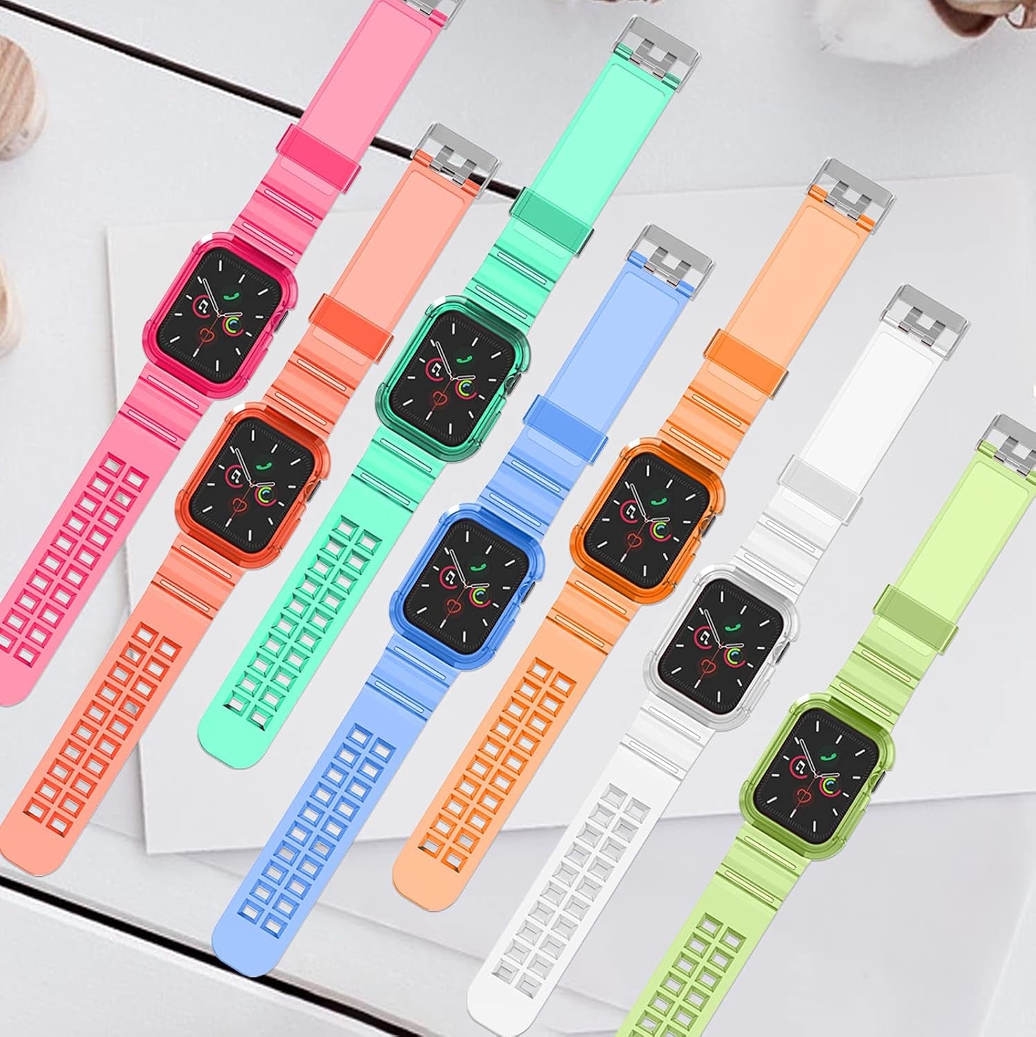Band Compatible with Clear Apple Watch Bands 38Mm 40Mm 42Mm 44Mm with Rugged Bumper Case for Iwatch Series 6 5 4 3 2 1 SE, Glacier Clear Sports Watch Strap for Women and Men
