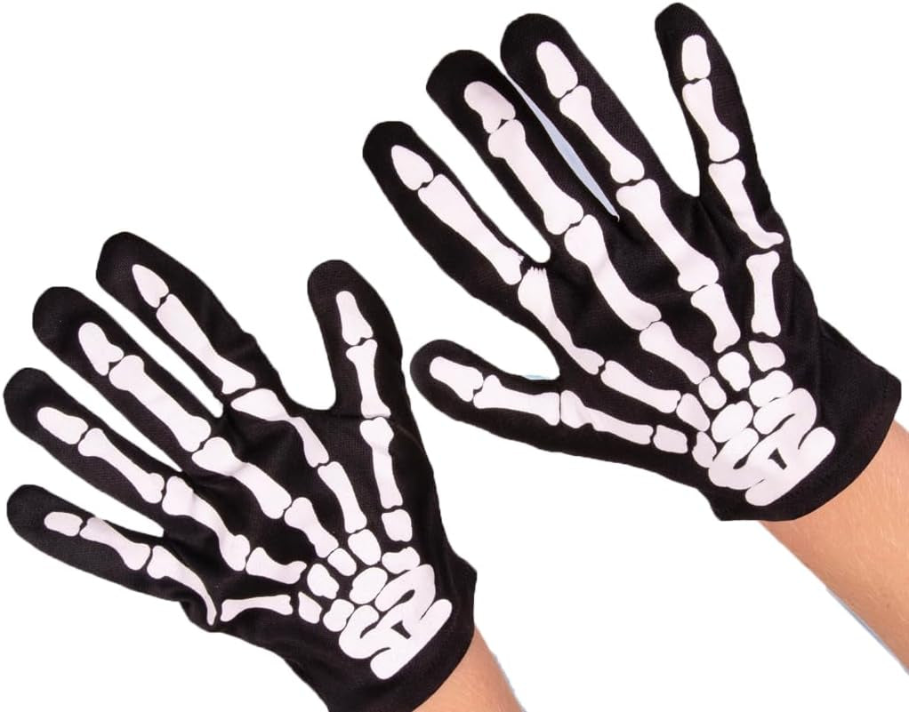 Skeleton Gloves, Skeleton Gloves Men, Reaper Gloves, Bone Gloves, Scary Halloween Costumes Skeleton Gloves, Stretchable Kids Halloween Skull Gloves, White Printed Skeleton Bones Black Gloves