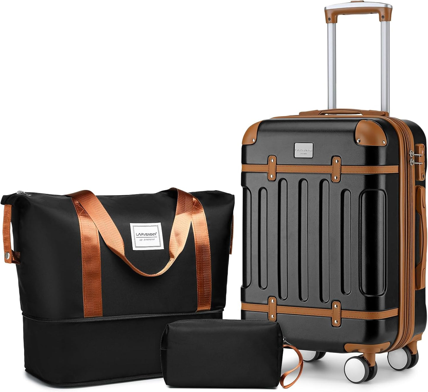 Luggage Sets 6 Piece Hardshell Expandable Suitcases with Spinner Wheels TSA Lock, Lightweight ABS Travel Carry on Suitcase Set for Women, Black Brown
