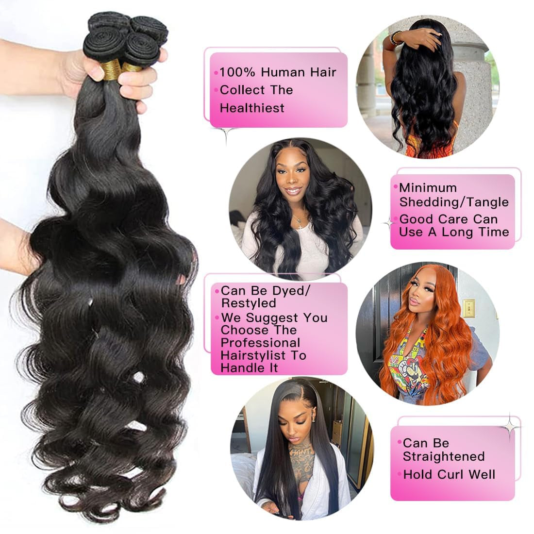 12A Human Hair Bundles Brazilian Body Wave Hair Bundles 18 20 22 24 Inch 100% Unprocessed Virgin Weave 4 Bundles Human Hair Body Wave Deals Natural Black