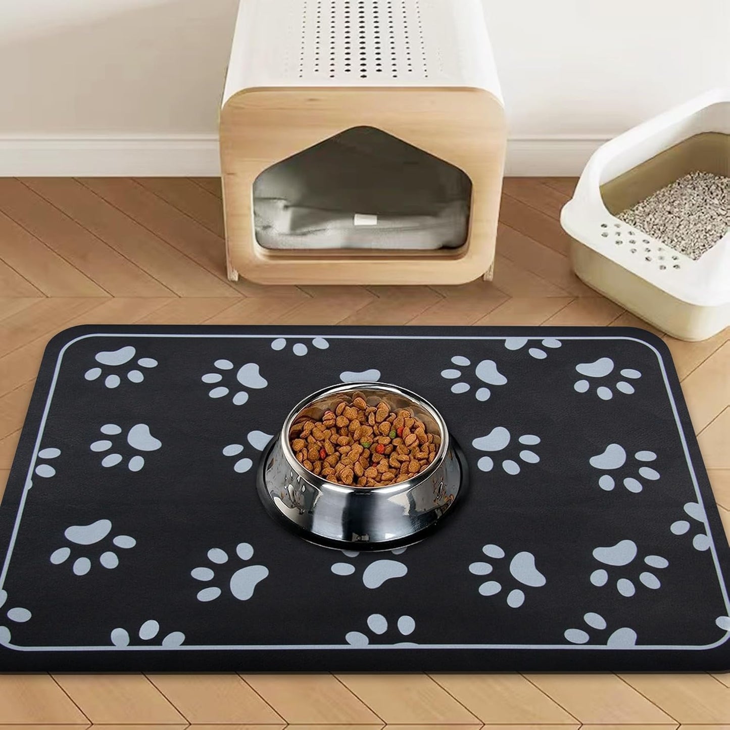 Dog Bowl Mat and Dog Feeding Mat, Dog Mat for Water Bowl, Absorbent Non-Slip Pet Water Bowl Mat Quick Drying Dog Food Mat Cat Matt for Food and Water(Brown+24.2X16.9In+Rectangular)