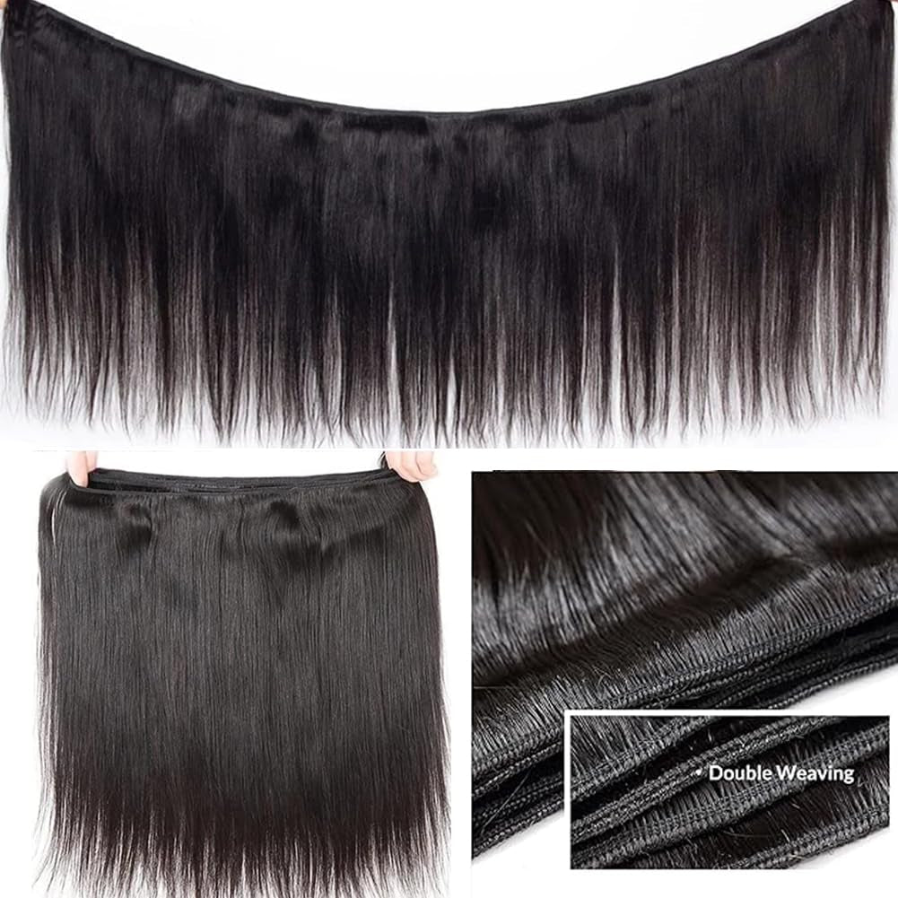 Brazilian Straight Bundles Human Hair 16 18 20 Inch 12A 100% Unprocessed Virgin Human Hair Weave 3 Bundles Deal Natural Black Color (Natural Balck 3 Bundles, 16 18 20)