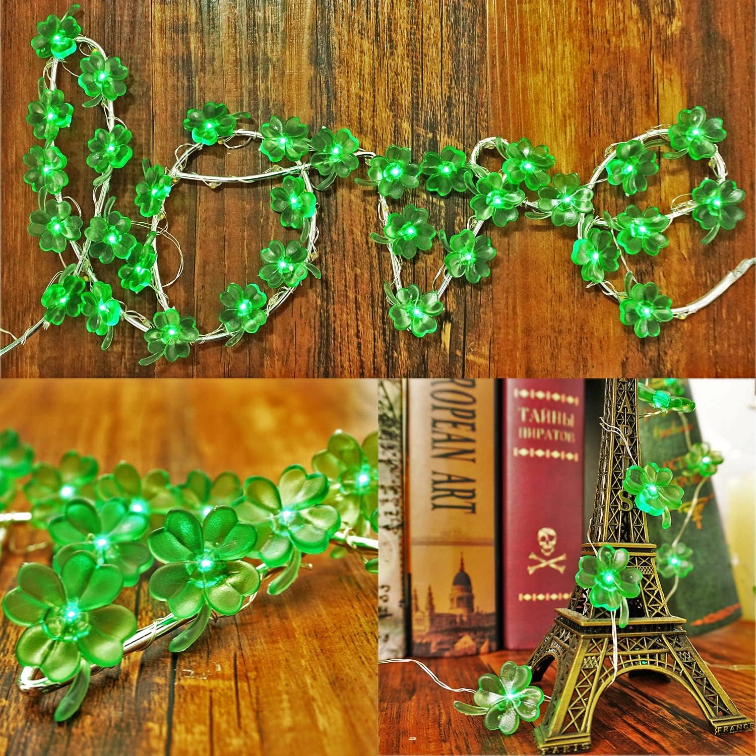 St Patricks Day Decorations Shamrocks String Lights Battery Operated with Remote 10 Ft 40 Leds Lucky Clover Green Lights for Bedroom Party Feast of Saint St. Patrick'S Day Decoration