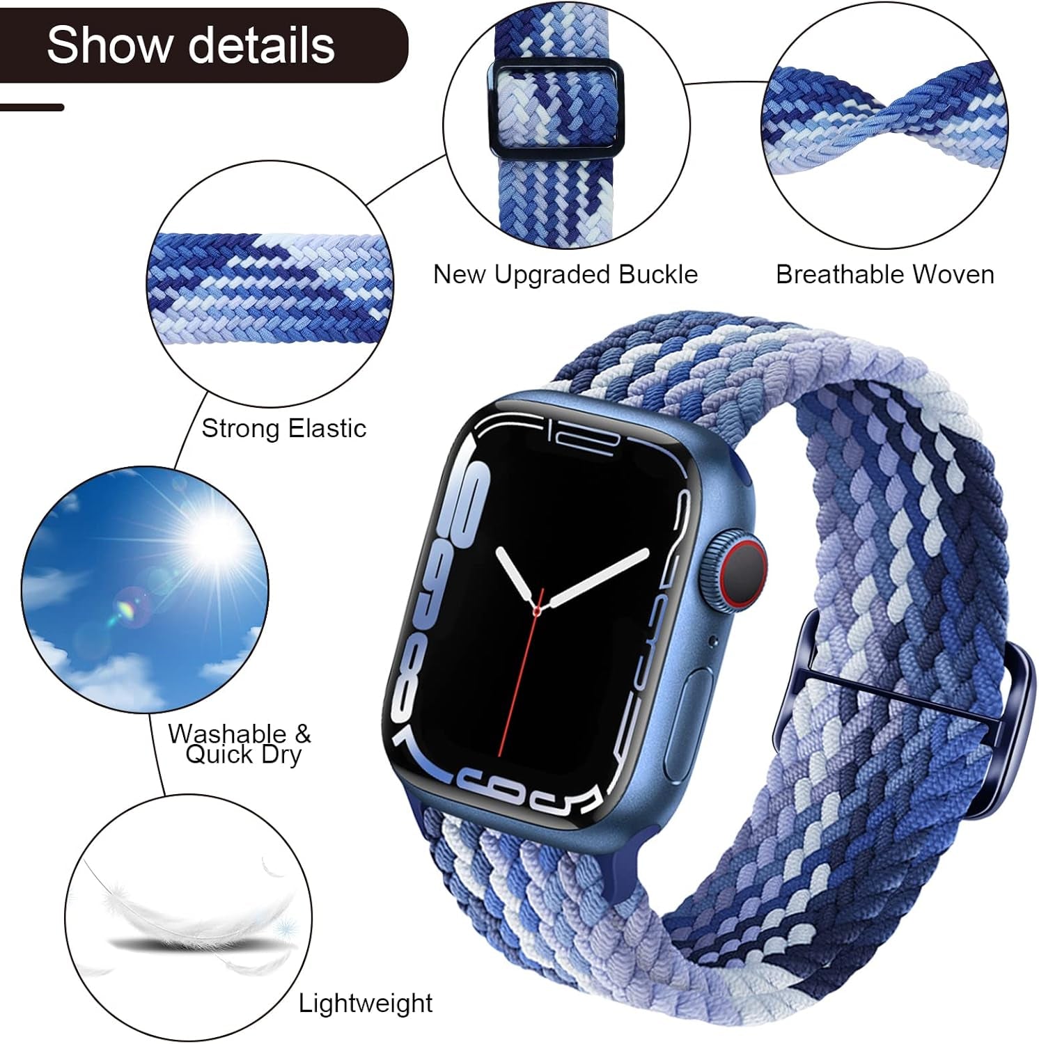 3 Pack Braided Bands Compatible for Apple Watch Band 38Mm 40Mm 41Mm 42Mm 44Mm 45Mm 49Mm Women Men, Adjustable Stretchy Bands Elastic Sport Wristbands for Iwatch Series 8 7 6 5 4 3 2 1 SE