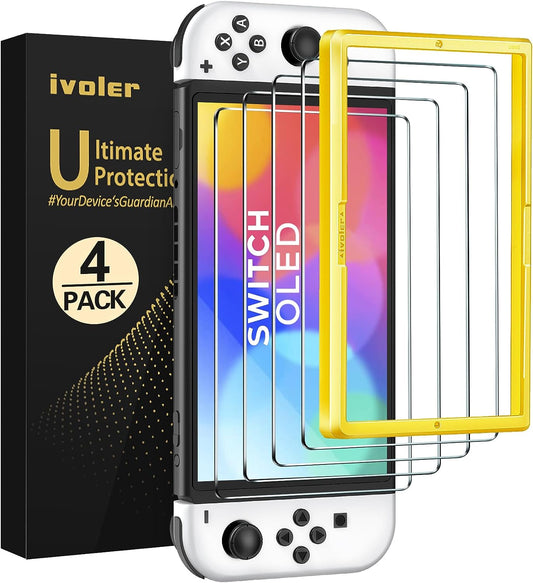 4-Pack Tempered Glass Screen Protector Designed for Nintendo Switch OLED Model 2021&2023 with [Alignment Frame] Transparent HD Clear[Updated Version] Screen Protector for Switch OLED 7''