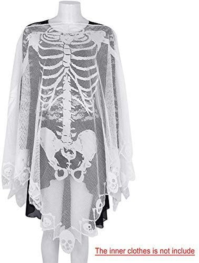 Halloween Costumes for Women Lace Skeleton Poncho plus Size 57X57 Inch White
