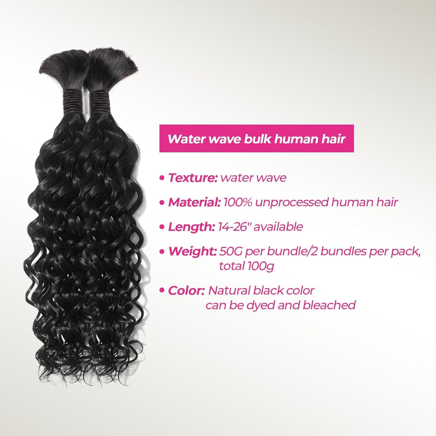 Human Braiding Hair for Boho Braids Human Hair Water Wave 20 Inch 2 Bundles 100G Wet and Wavy Human Hair for Boho Knotless Braids Bulk Boho Human Hair Extensions (Natural Color, 20 Inch)