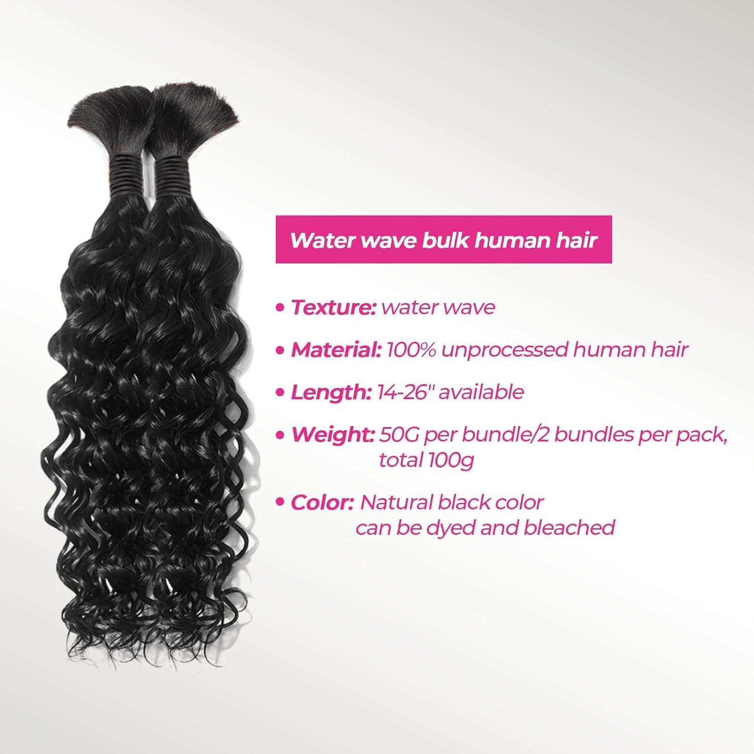 Human Braiding Hair for Boho Braids Human Hair Water Wave 20 Inch 2 Bundles 100G Wet and Wavy Human Hair for Boho Knotless Braids Bulk Boho Human Hair Extensions (Natural Color, 20 Inch)