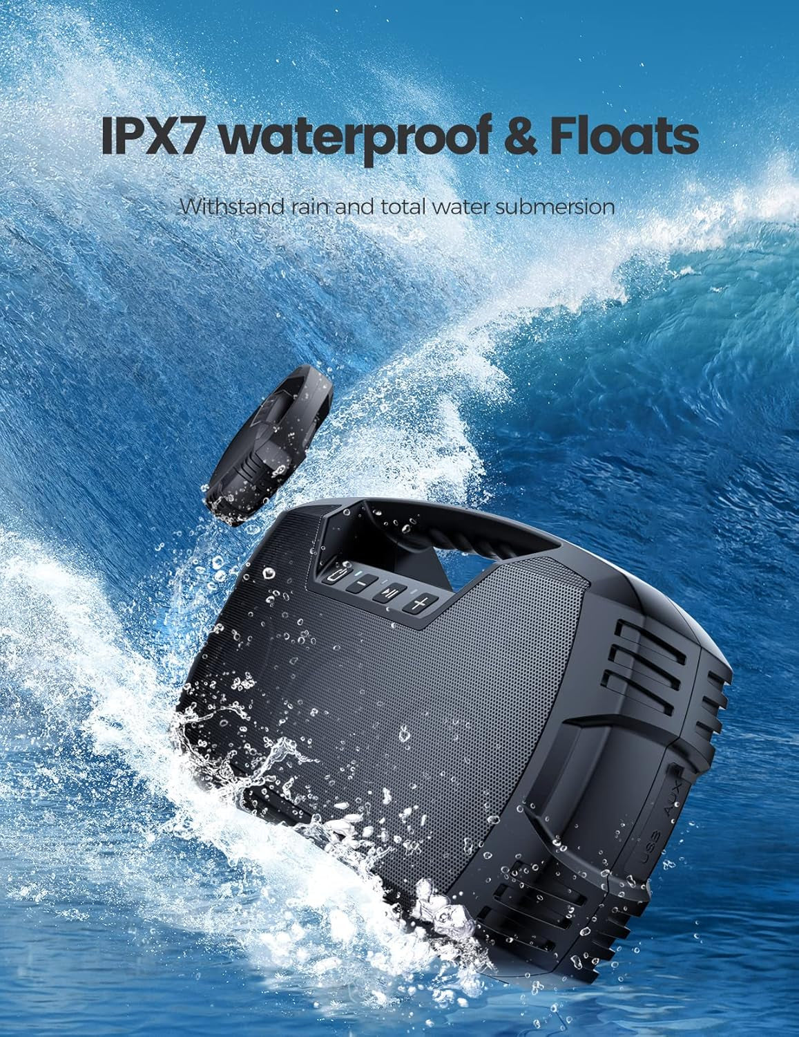 IPX7 Waterproof Bluetooth Speaker, 40W(60 Peak) Portable Wireless Speakers with Subwoofer, 32H Playtime, Stereo Loud Sound, Deep Bass, Bluetooth 5.0 with Handle for Pool, Beach, Outdoor, Gifts