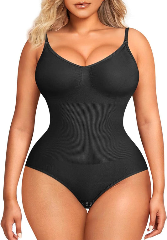 Womens' Seamless Sleeveless V-Neck Bodysuit Shapewear Tummy Control