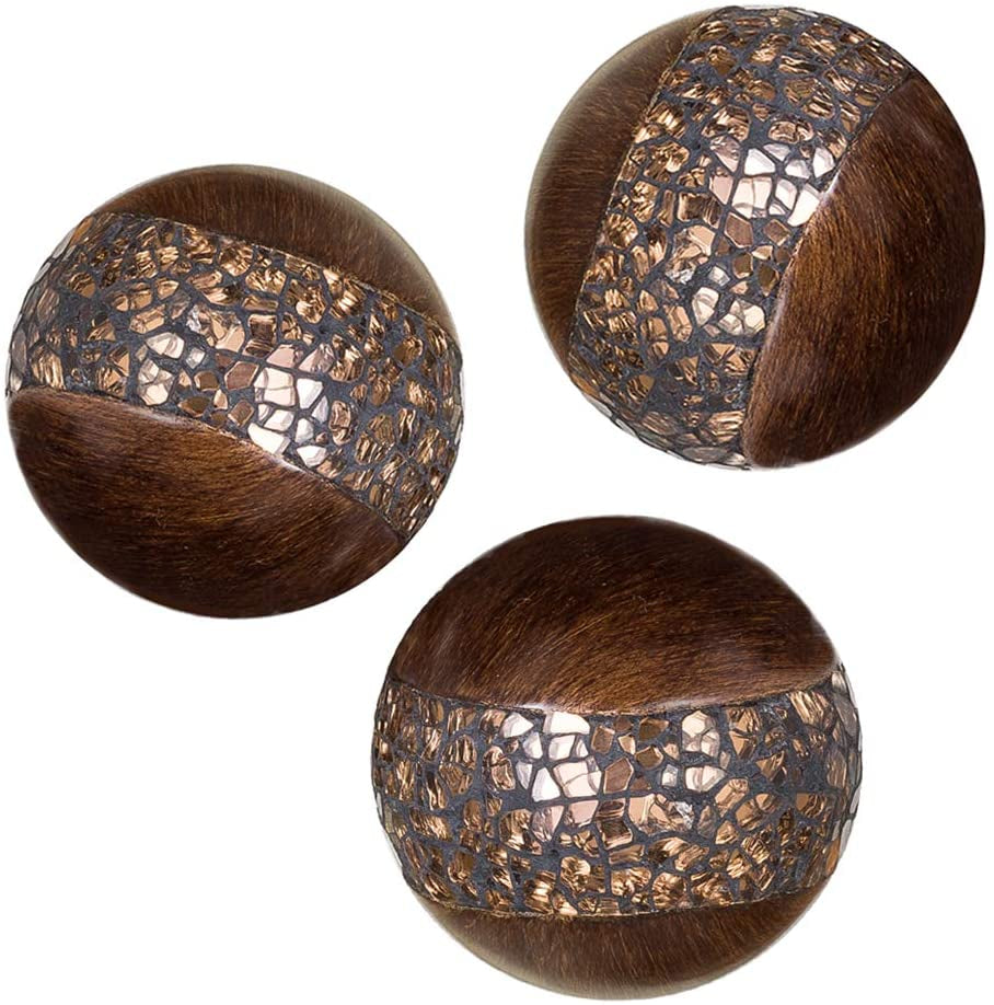 Schonwerk Brown Walnut Decorative Orbs for Bowls and Vase Fillers (Set of 3) Resin Sphere Balls for Living, Dining Room, Coffee Table Centerpiece Home Decor - Great Gift Idea