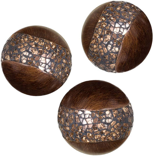 Schonwerk Brown Walnut Decorative Orbs for Bowls and Vase Fillers (Set of 3) Resin Sphere Balls for Living, Dining Room, Coffee Table Centerpiece Home Decor - Great Gift Idea
