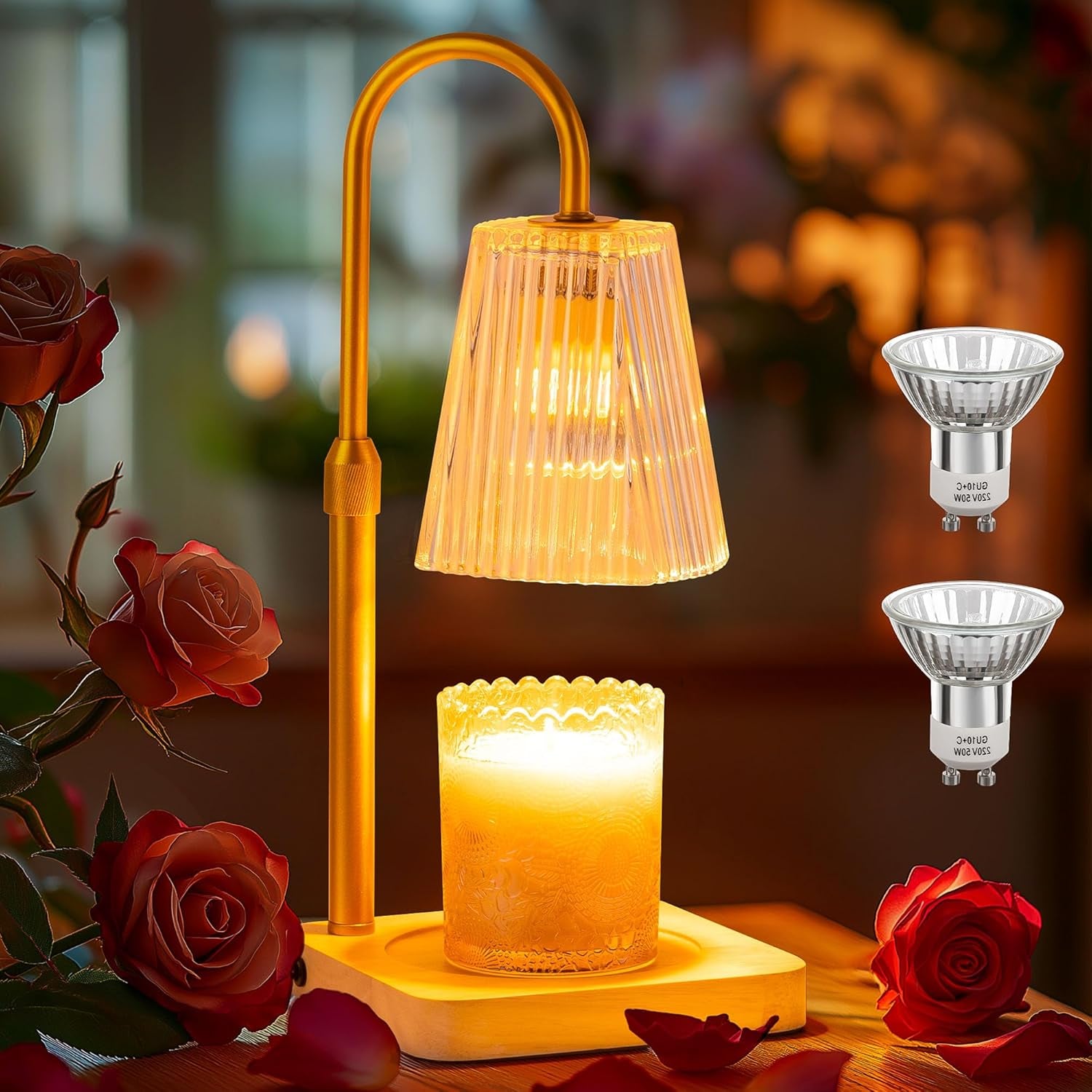 Candle Warmer Lamp with Timer and 2 Bulbs - Adjustable Height Wax Melt Electric Light Warming Dimmable Top Melter Heater for Melting Heating Small Jar Candles Gifts Women Mom Birthday Home Desk Decor