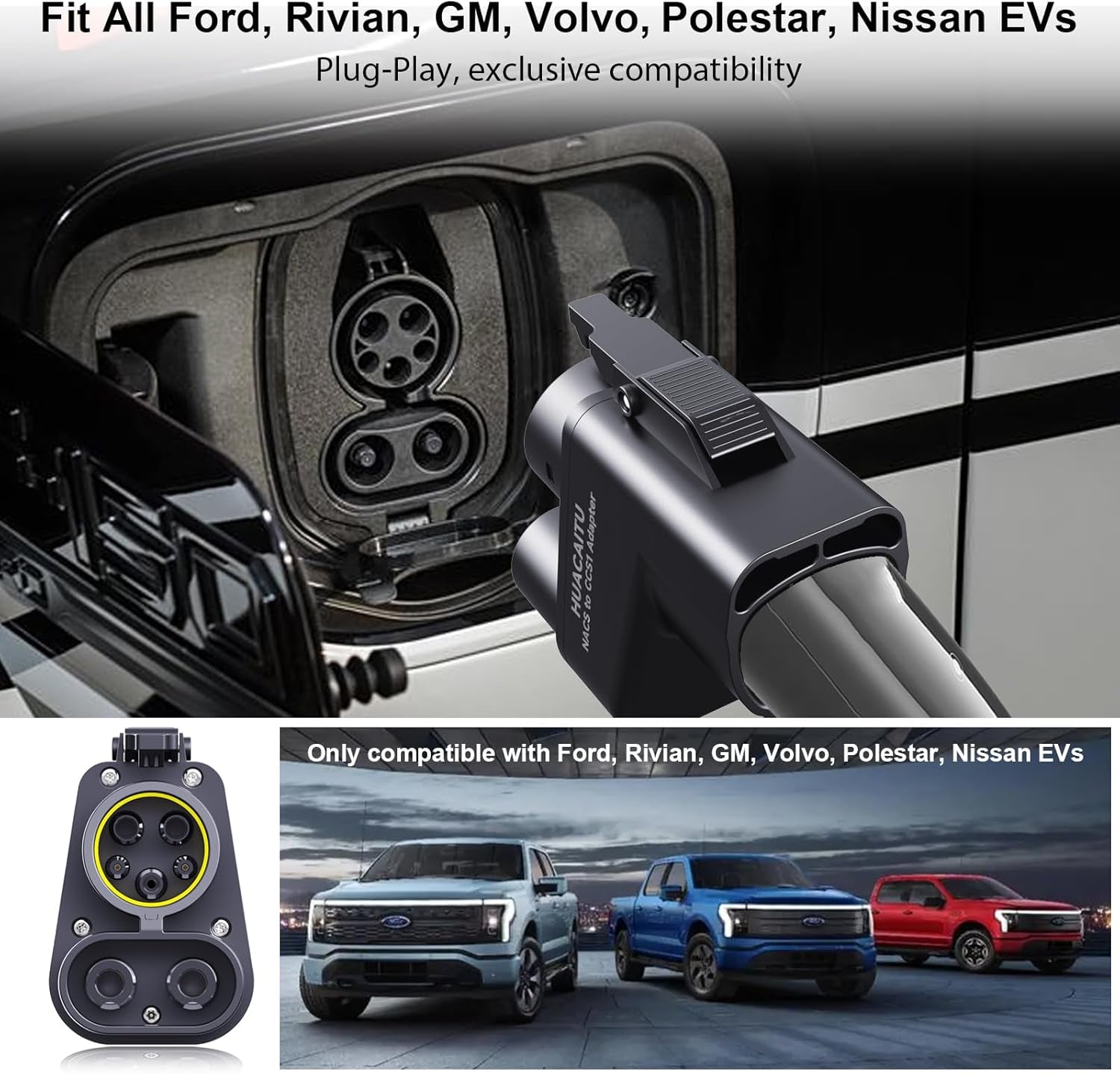 Tesla Supercharger Adapter, NACS to CCS Adapter, Fast Charge Your CCS1 EV at Tesla Superchargers, Electric Vehicle Charging Adapter for Ford, Rivian, GM, Volvo and Polestar Evs