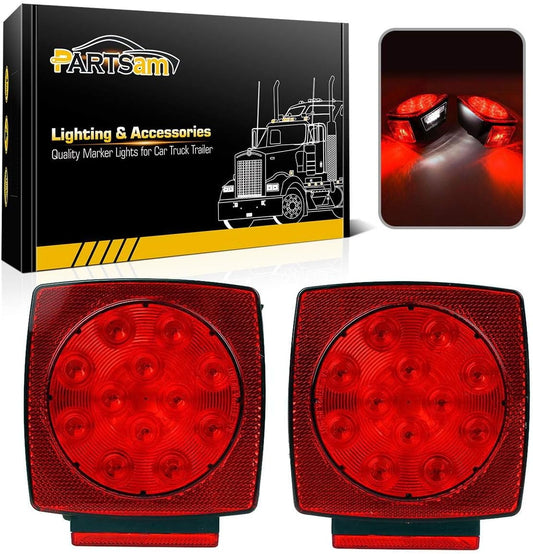 12V Submersible Square Led Trailer Light,Red White LED Stop Turn Tail License Brake Running Light Lamp for Trailers under 80" Boat Trailer Truck Marine Camper RV Snowmobile,Ip68,Dot Compliant
